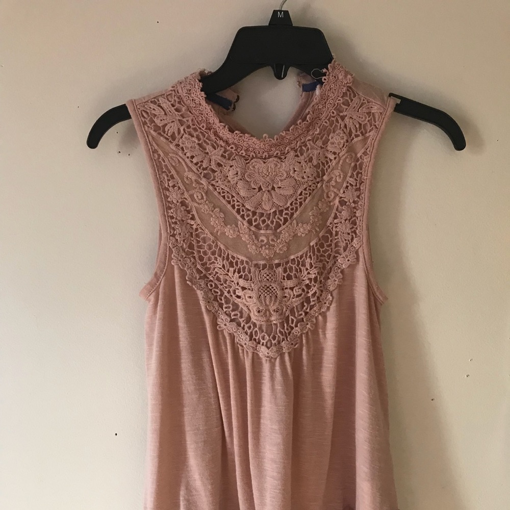 Pink High Neck lace tank top